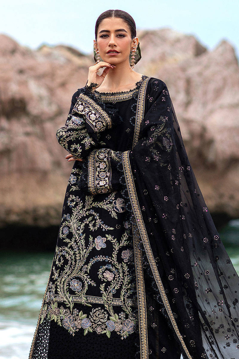 Mohsin Naveed Ranjha Embroidered Lawn Suits Unstitched 3 Piece MNR24DS MFL-015 Surmai - Summer Collection