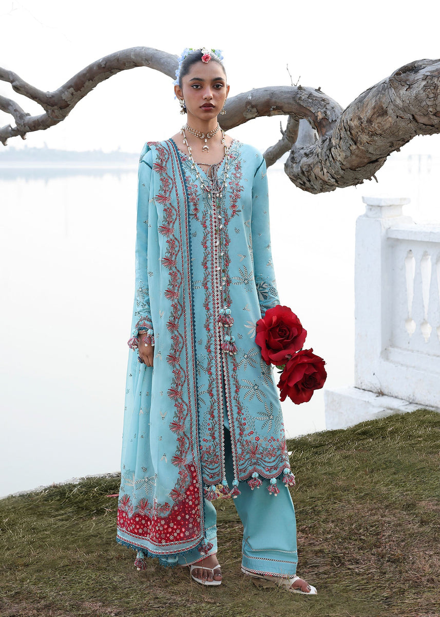 Sky Blue Hussain Rehar Lawn Suit | Pakistani Summer Party Wear Dress