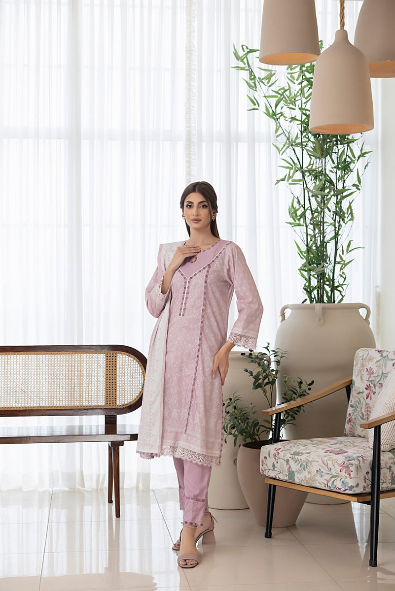 Salina Printed Linen Suit - Pink Pakistani Dress for Everyday Elegance