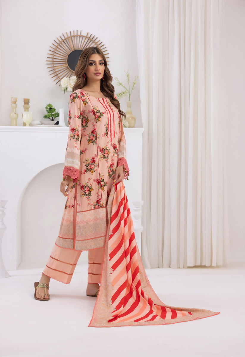 Women’s Self-Jacquard Silk 3-Piece Suit Set with Afghani Bottom and Organza Dupatta – XXL & 3XL