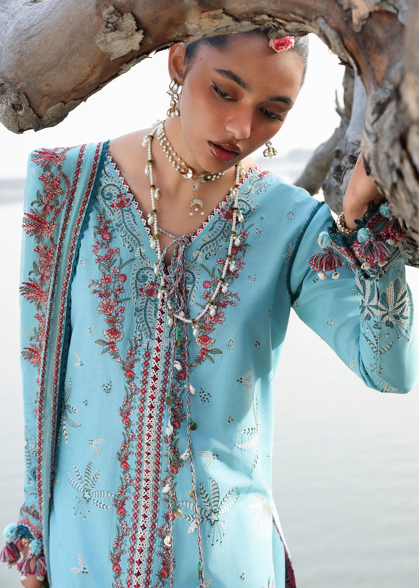 hussain rehar sky blue dress HUSSAIN REHAR 2026 WHITE SKY RAW SILK COLLECTION WITH POUCH main image 0