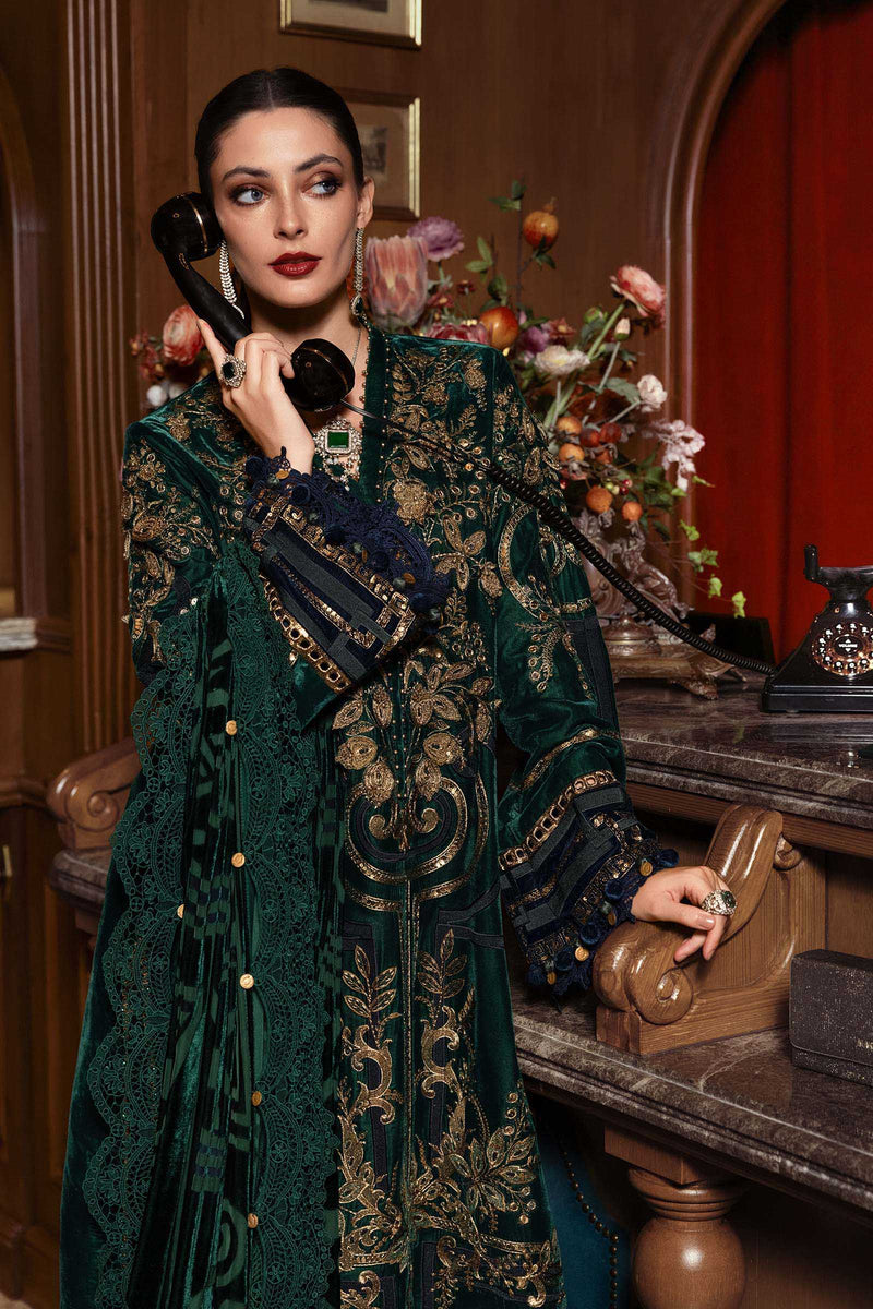 Emerald Green Embroidered Velvet Pakistani Suit | Maria.B Winter Wedding & Mehndi Dress YourLibaas Emerald Green Embroidered Velvet Pakistani Suit | Maria.B Winter Wedding & Mehndi Dress YourLibaas