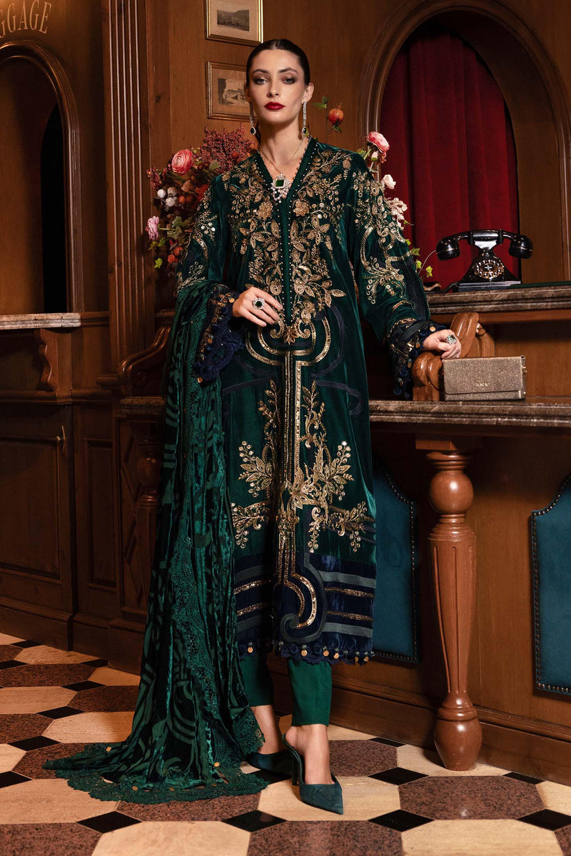 green emerald velvet dress Green Velvet Salwar Kameez Pakistani Wedding Dresses  Nameera by Farooq