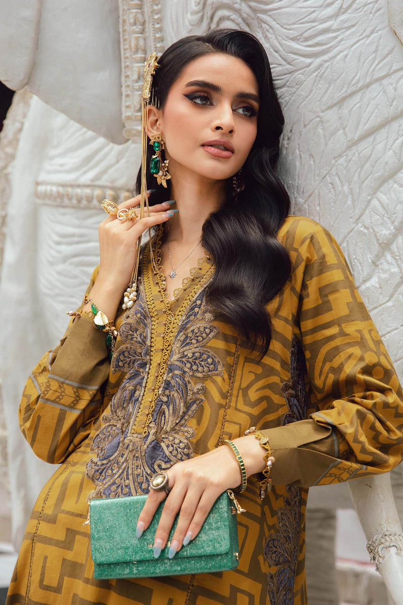 Maria B Cambric Mustard New Arrival Embroidery Dress 3pc SC 1137