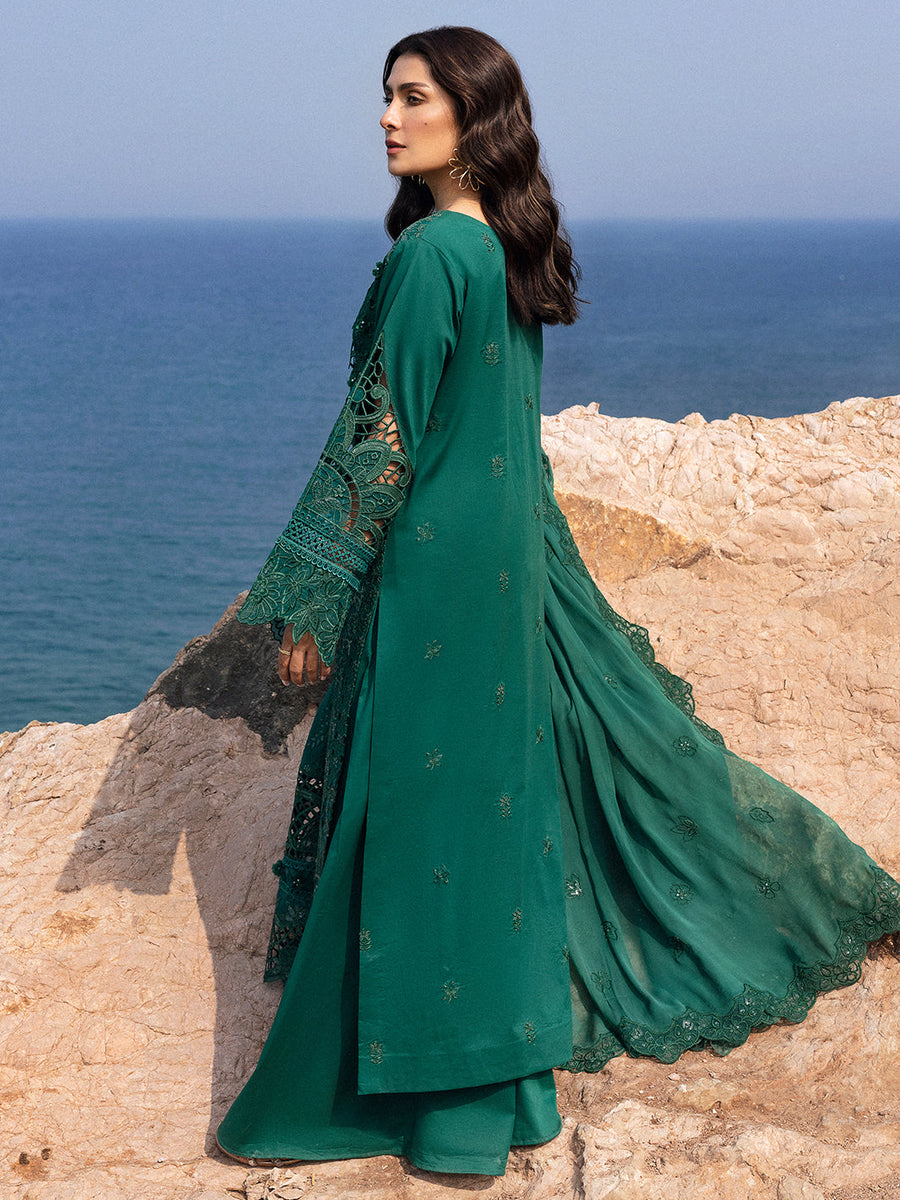 Mahnur Eirene Green Lawn Suit with Ayeza Khan