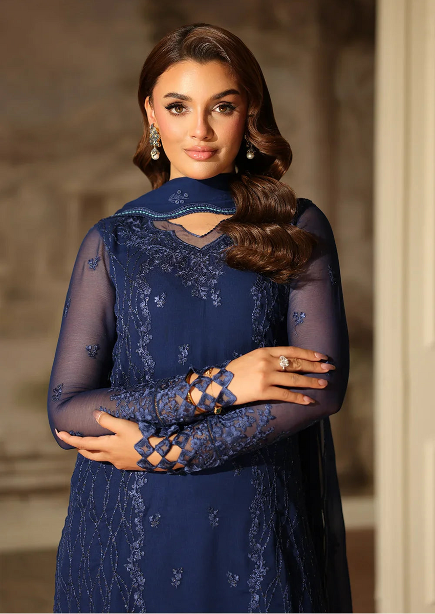Embroidered Navy Blue Chiffon Pakistani Dress