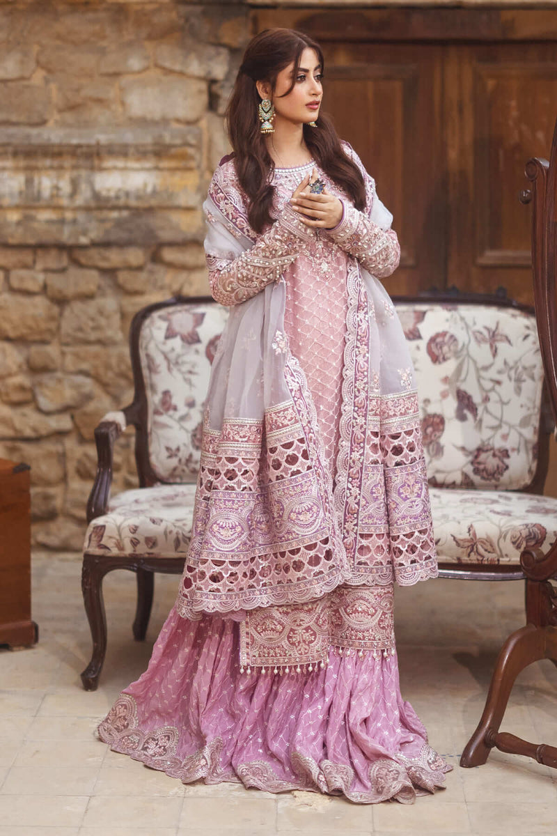 strapless open back dress Sajal Aly Pink Embroidered Organza Pakistani Bridal Suit