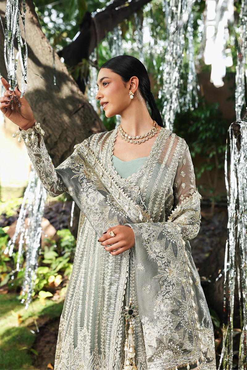 Afrozeh Dusty Grey Viscose Pakistani Suit | Embroidered Wedding