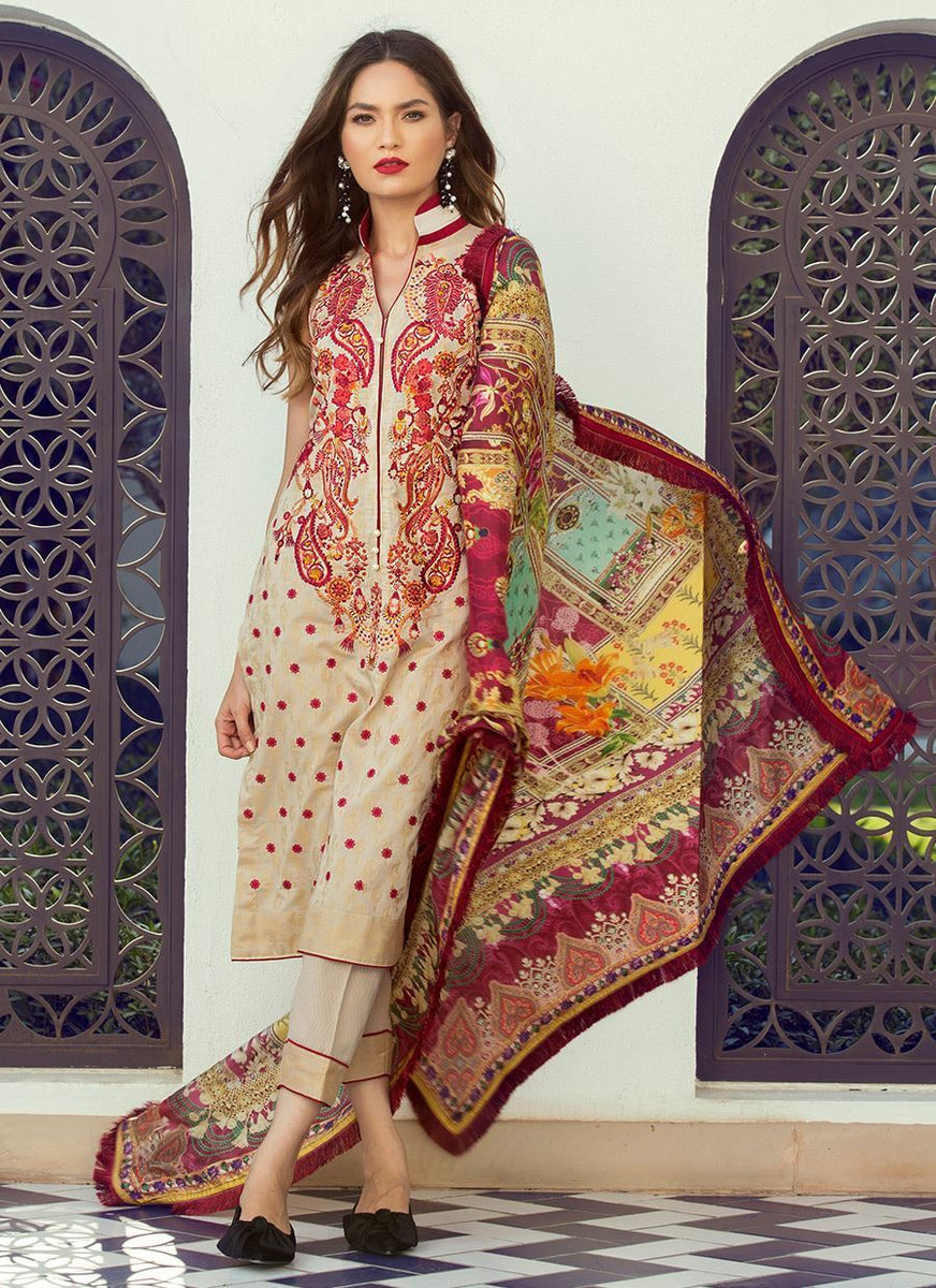 Farah Talib Aziz Luxe Eid Lawn Collection 2018 Surkh FTA06