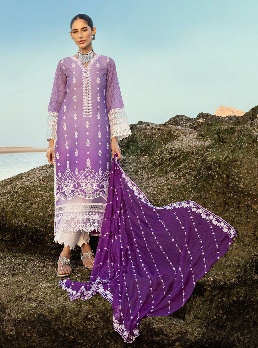 Zainab Chottani Chikankari Lawn Unstitched 3 Piece Suit - D-02A Izrah - ZBC25CL - Blue - Summer Collection main image 0