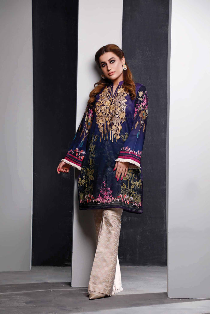 Firdous Solitaire Digital Printed Embroidered Lawn Kurti – K-19430B