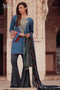 Sana & Samia Embroidered Linen Plachi Collection by Lala – Ocean Blue - 2A