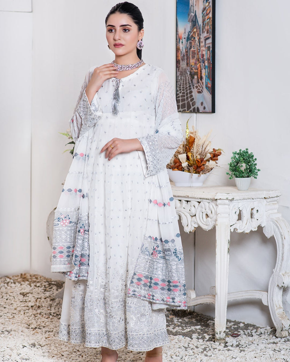 Blanco White Chiffon Pakistani Suit D-04 | Elegant Party Wear  YourLibaas