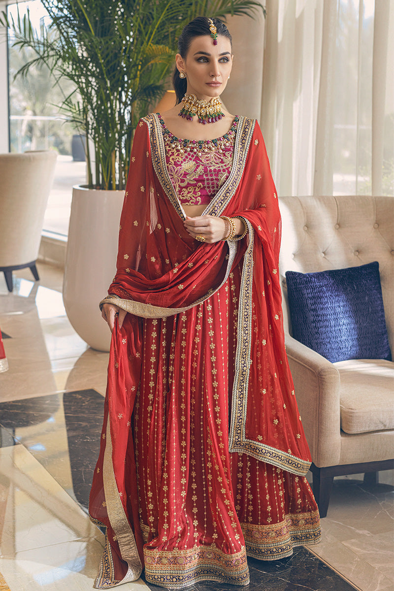 Mushq Embroidered Chiffon Suits Unstitched 3 Piece MQ22WD MSQ 22 - 04 Molten Lava - Wedding Collection