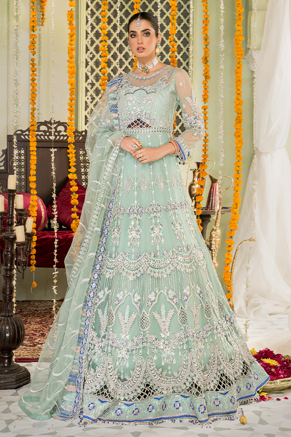 Naqsh by Maryam's D-06 Pastel Blue: Exquisite Sea Green Pakistani Bridal  Suit  YourLibaas
