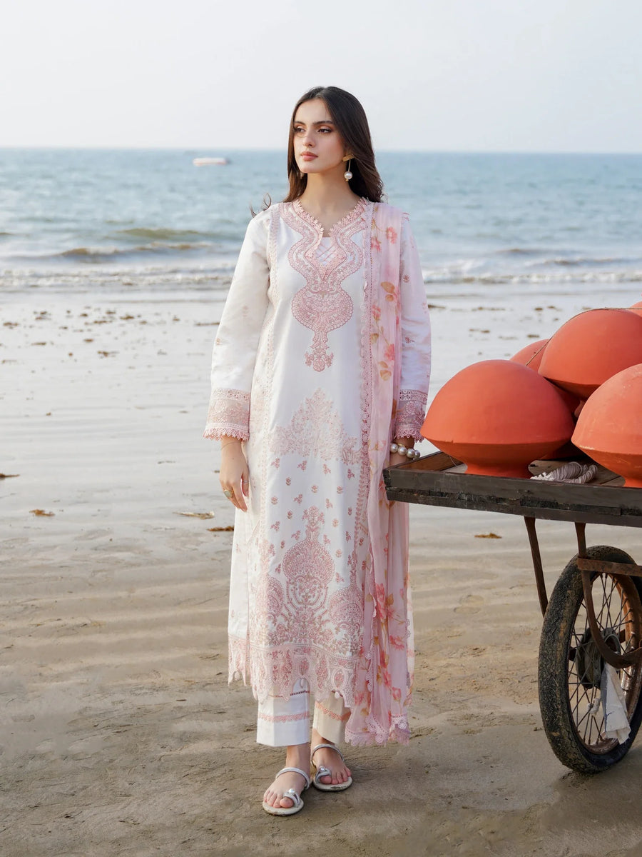 Saagar by Aabyaan Unstitched Embroidered Luxury Lawn 3 Piece Suit ABY26USL AL-5 Rimal - Festive Collection