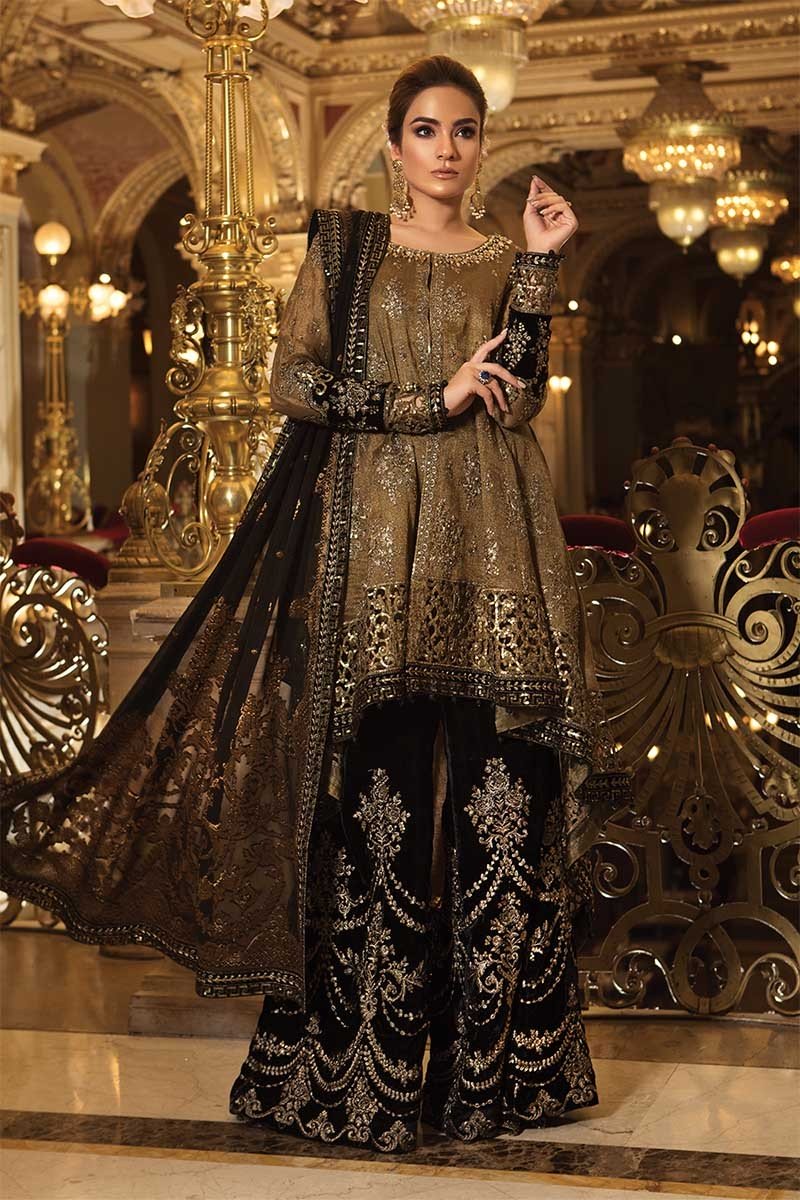 green emerald velvet dress Maria B | Bridal Couture | MC-902