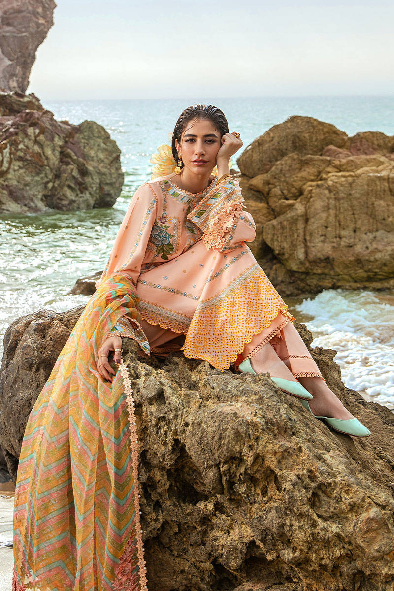 Sammer Ranja Mohsin Naveed Ranjha Rani: Peach Pakistani Lawn Suit for Summer Parties ...