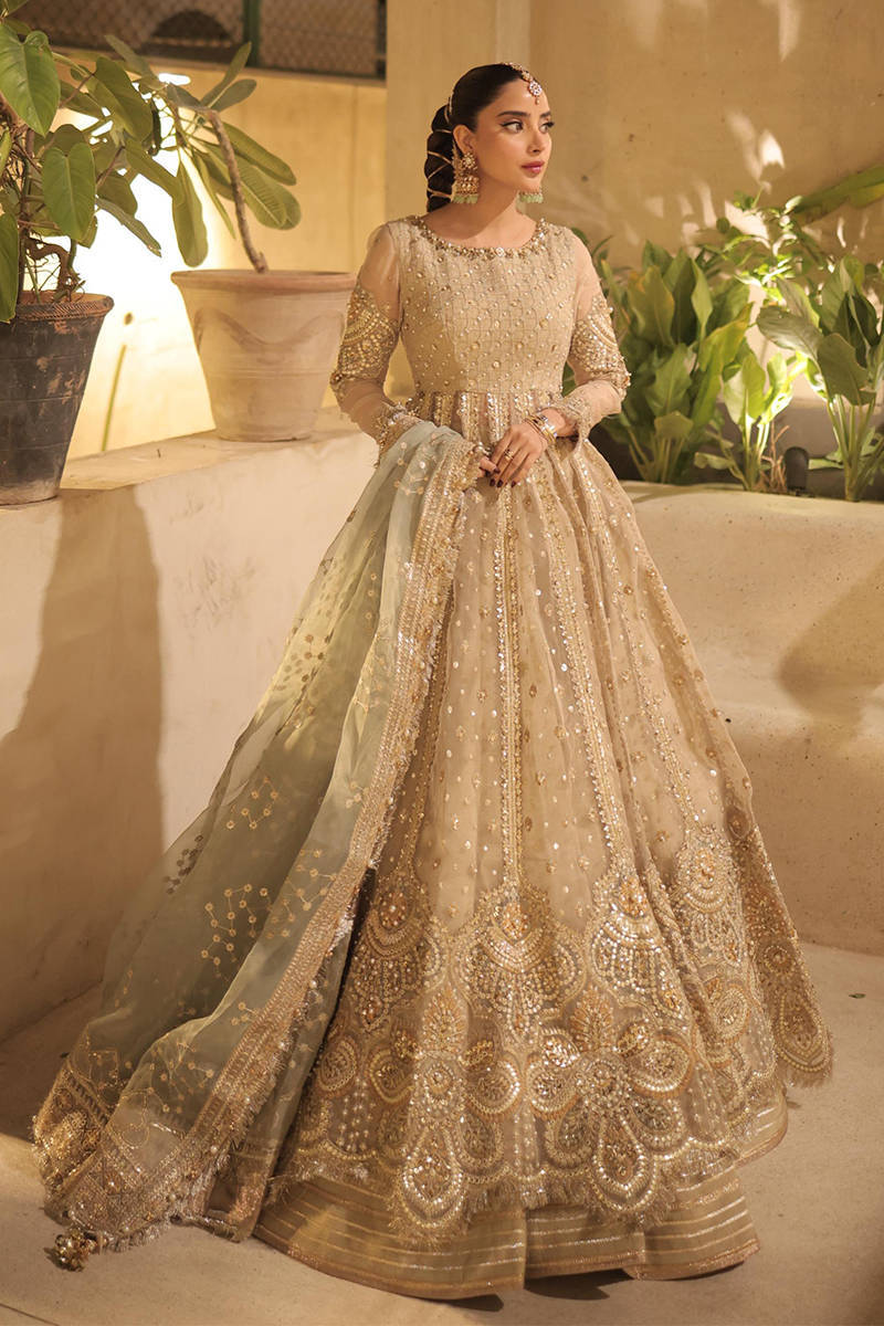 beige pakistani wedding dress Heavy Bridal Lehenga Beige Tan Indian Pakistani Wedding Dress