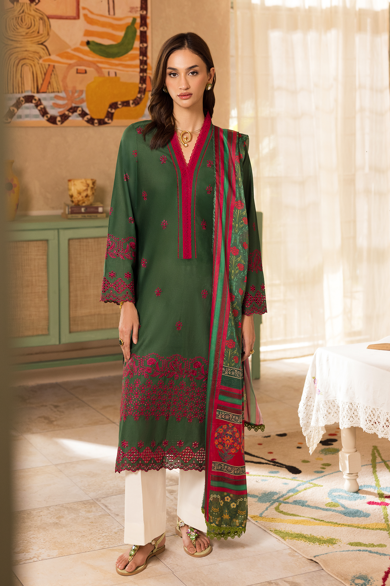 Green Chikankari Pakistani Lawn Suit | Summer Mehndi Dress YourLibaas Green Chikankari Pakistani Lawn Suit | Summer Mehndi Dress YourLibaas