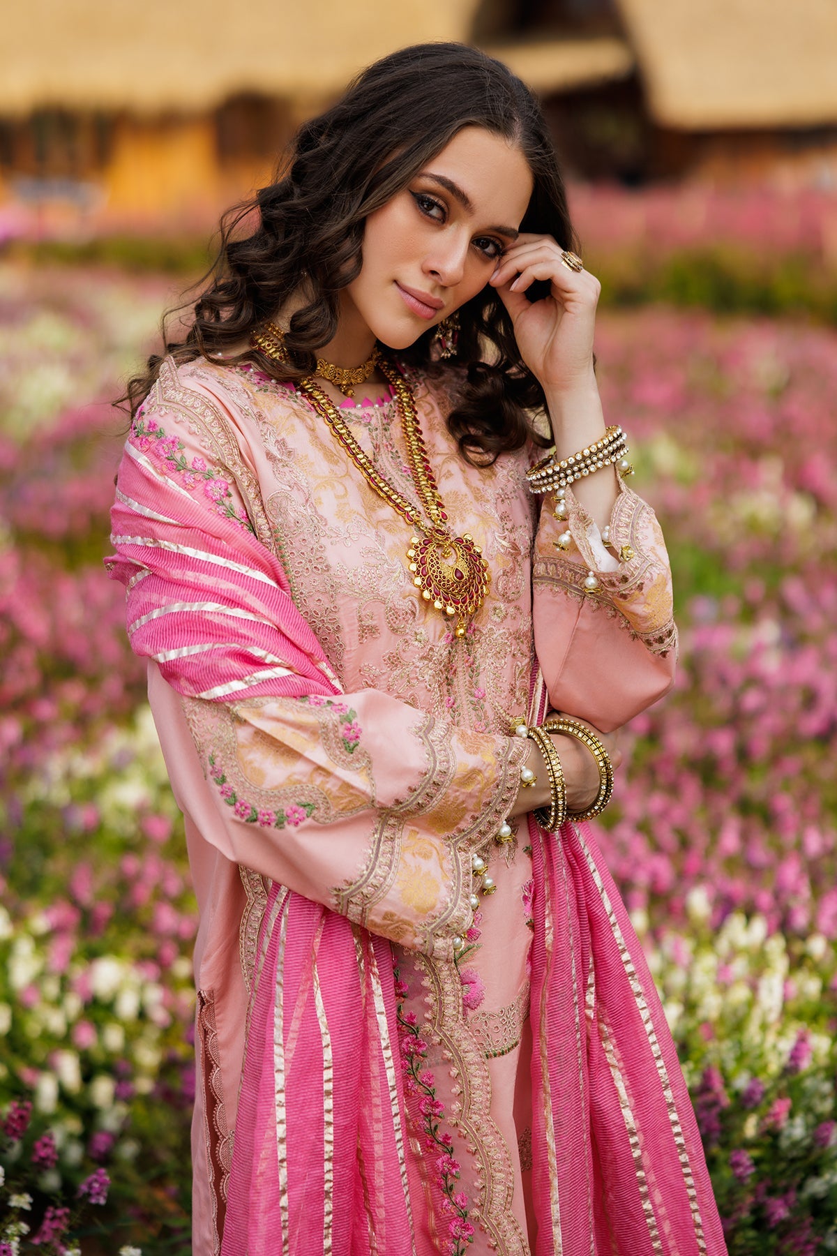 charizma pink dress Charizma Celine Embroidered Chiffon Dress