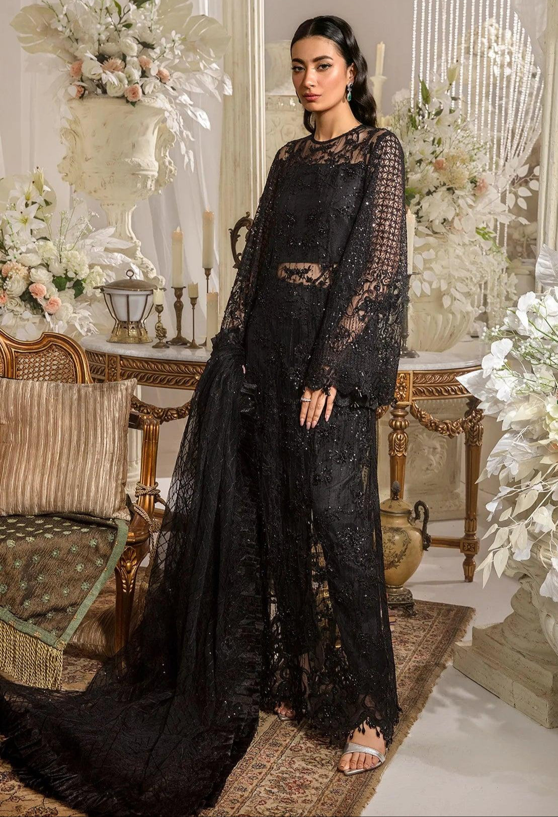 Elaf Evara EFE-05 MAJESTY: Black Net Pakistani Wedding Suit | Embroidered Formal Dress YourLibaas Elaf Evara EFE-05 MAJESTY: Black Net Pakistani Wedding Suit | Embroidered Formal Dress YourLibaas