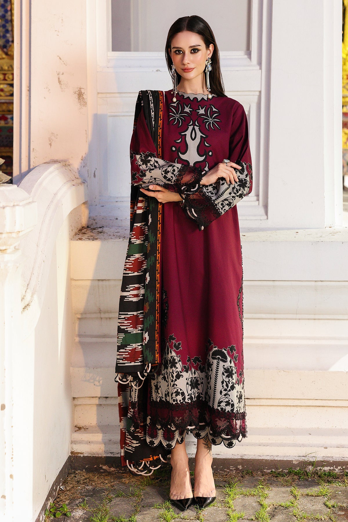 Charizma Maroon Linen Pakistani Suit | Embroidered Winter Dress for Formal Wear YourLibaas Charizma Maroon Linen Pakistani Suit | Embroidered Winter Dress for Formal Wear YourLibaas