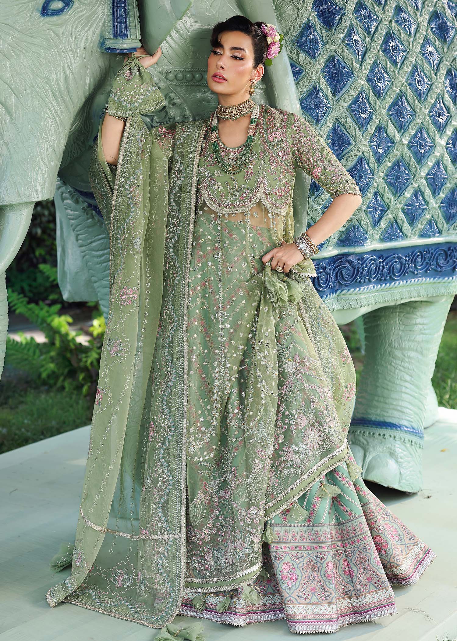 Sage Green Organza Pakistani Suit | HEER Bridal & Mehndi Wear YourLibaas Sage Green Organza Pakistani Suit | HEER Bridal & Mehndi Wear YourLibaas