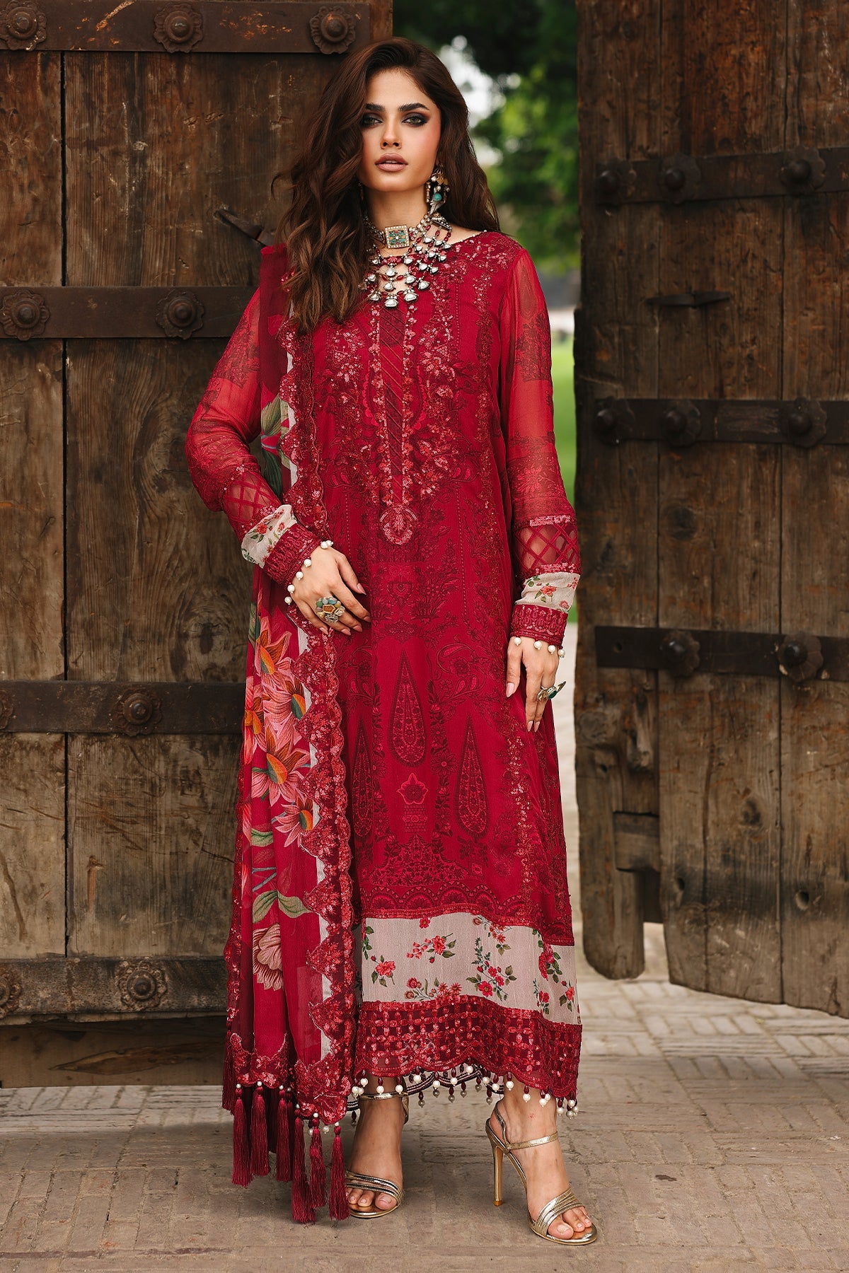 Charizma Vasal VSL25-25 Red Embroidered Chiffon Pakistani Suit | Luxury Formal Dress YourLibaas Charizma Vasal VSL25-25 Red Embroidered Chiffon Pakistani Suit | Luxury Formal Dress YourLibaas