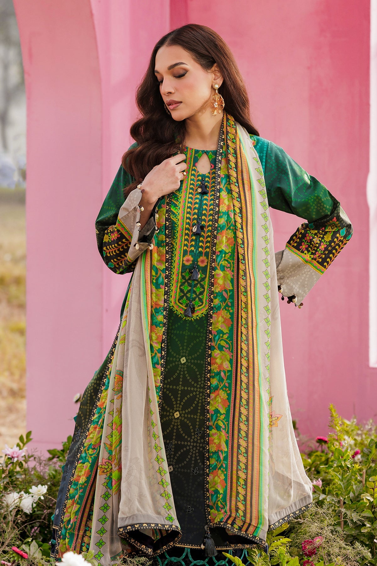 slim fit dress slacks Rangreza Green RR-4077 - Pakistani Suit main image 1
