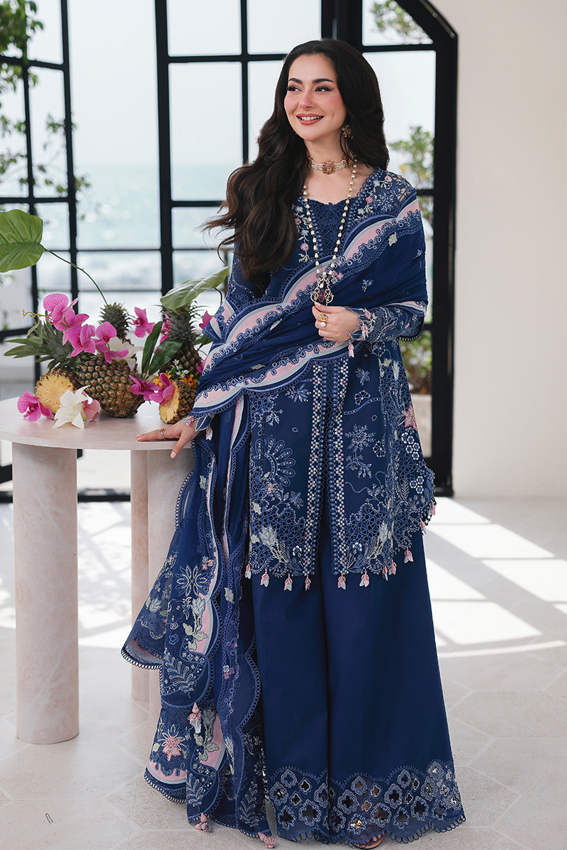 Hania Aamir in Qalamkar SA-16 Navy Blue Pakistani Lawn Suit | Luxury Embroidered Formal Wear YourLibaas Hania Aamir in Qalamkar SA-16 Navy Blue Pakistani Lawn Suit | Luxury Embroidered Formal Wear YourLibaas