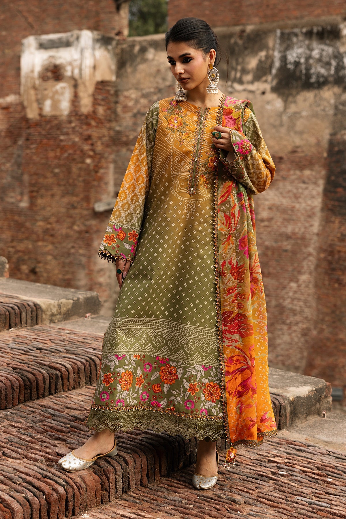 orange and green dress pakistani Pakistani Wedding Bridal Dresses: Green Anarkali Gown – HATKE BRIDE