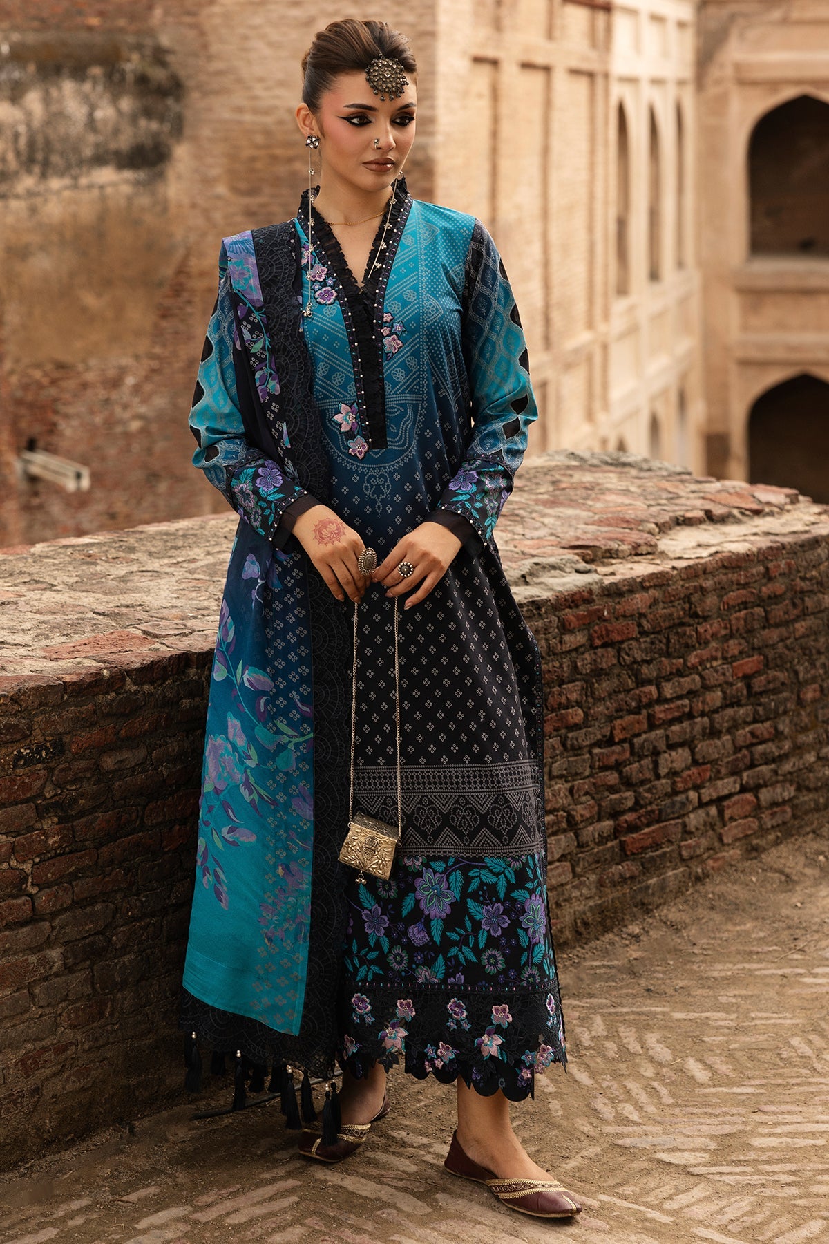Teal & Black Pakistani Lawn Suit