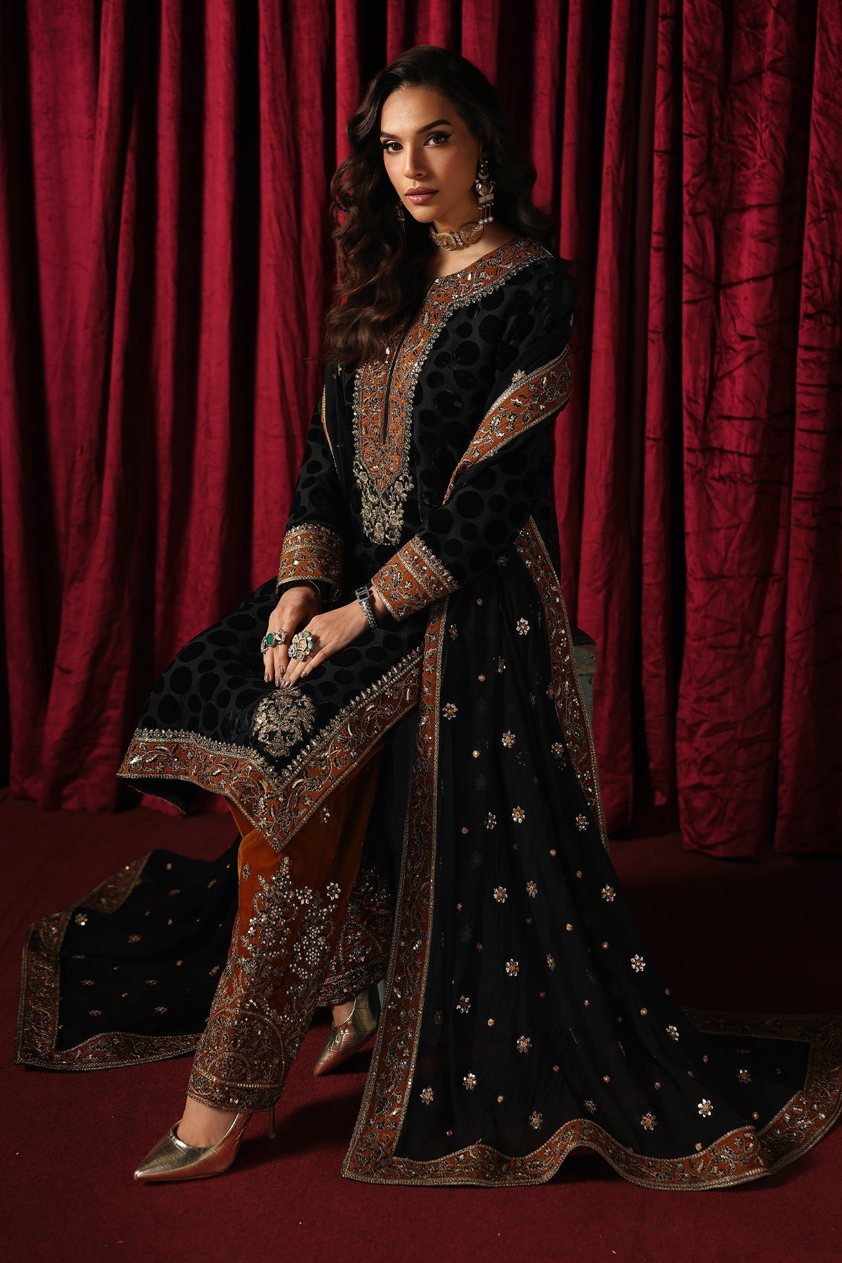 Charizma Black Velvet Pakistani Suit | Embroidered Winter Formal Dress CVT5-14 YourLibaas Charizma Black Velvet Pakistani Suit | Embroidered Winter Formal Dress CVT5-14 YourLibaas