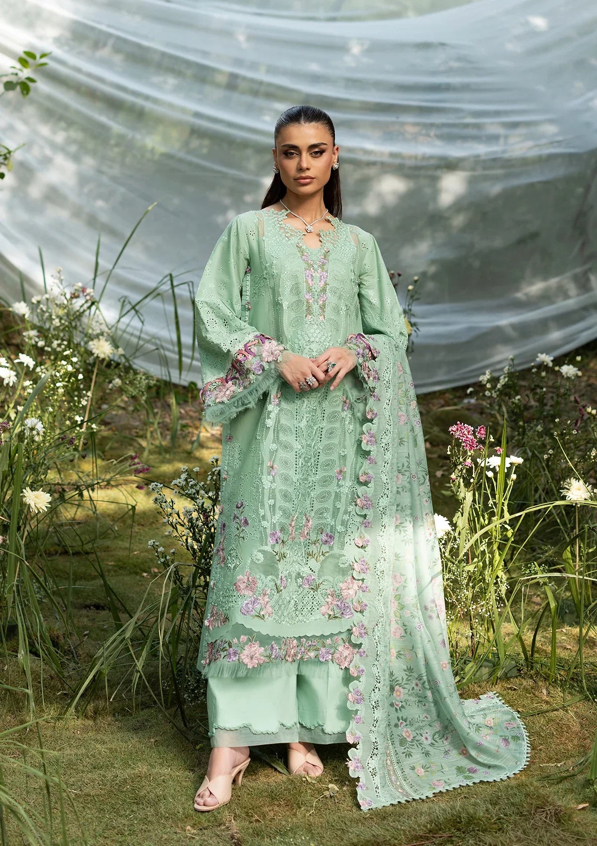 Embroidered Green Pakistani Lawn Suit