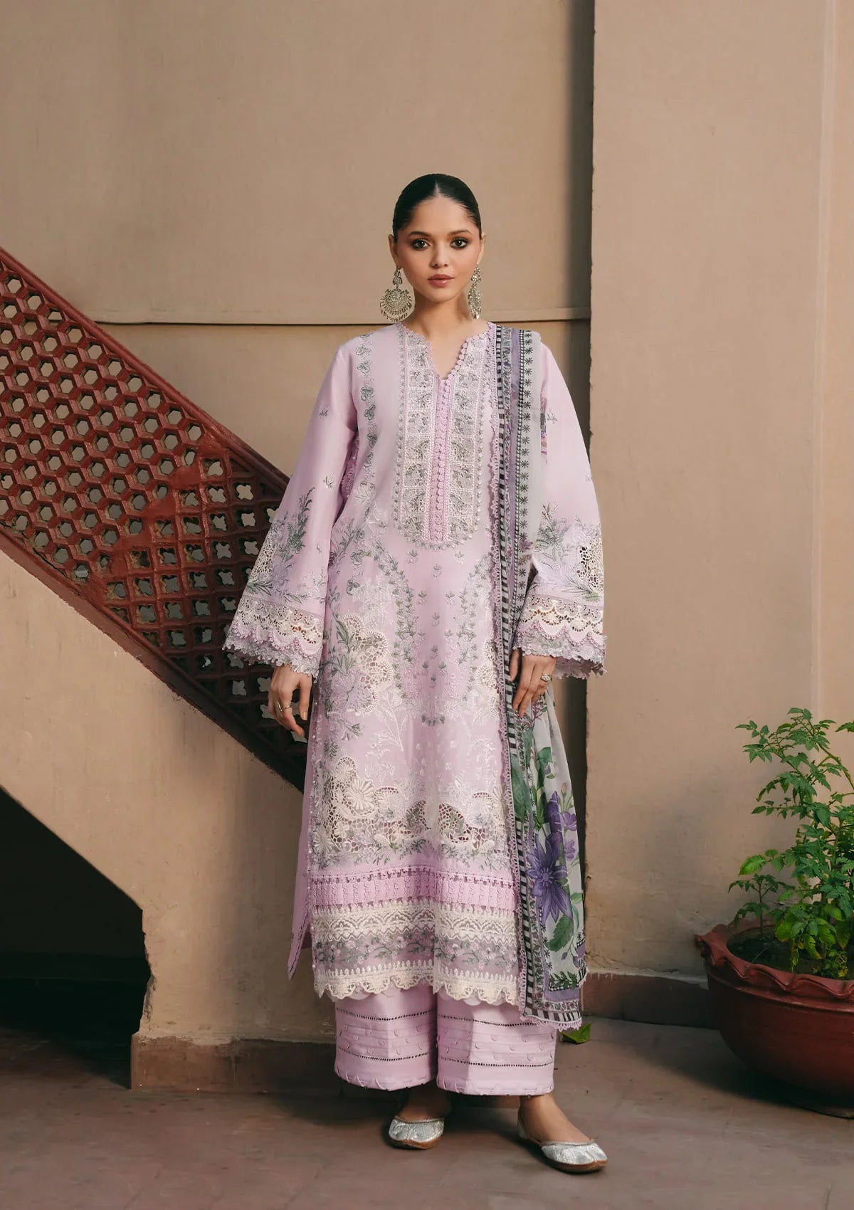 white christmas dresses Pakistani Women's Formal Wear 3-Piece Suit - Laser Cut Chiffon, Pink main image 1