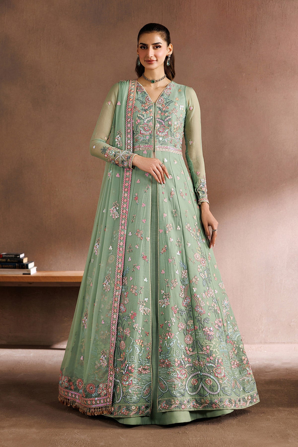 Sea Green Chiffon Pakistani Dress - Perfect for Mehndi & Formal Wear YourLibaas Sea Green Chiffon Pakistani Dress - Perfect for Mehndi & Formal Wear YourLibaas