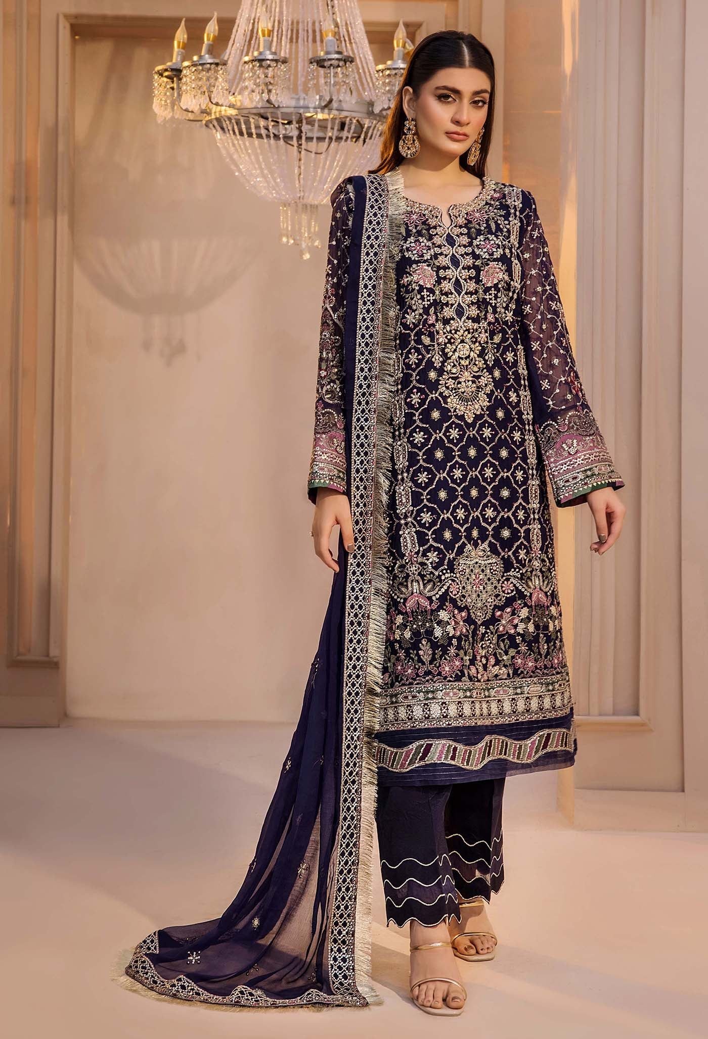 Navy Blue Pakistani Chiffon Suit | Embroidered Formal Dress | ZA Chantelle 105 YourLibaas Navy Blue Pakistani Chiffon Suit | Embroidered Formal Dress | ZA Chantelle 105 YourLibaas