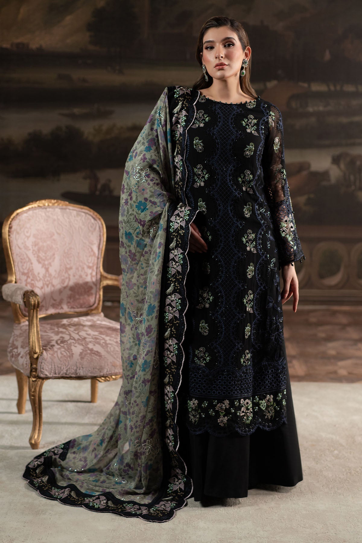 black chiffon dress pakistani Black Chiffon Pakistani Dress, Embroidered Salwar Kameez, Eid Party Outfit