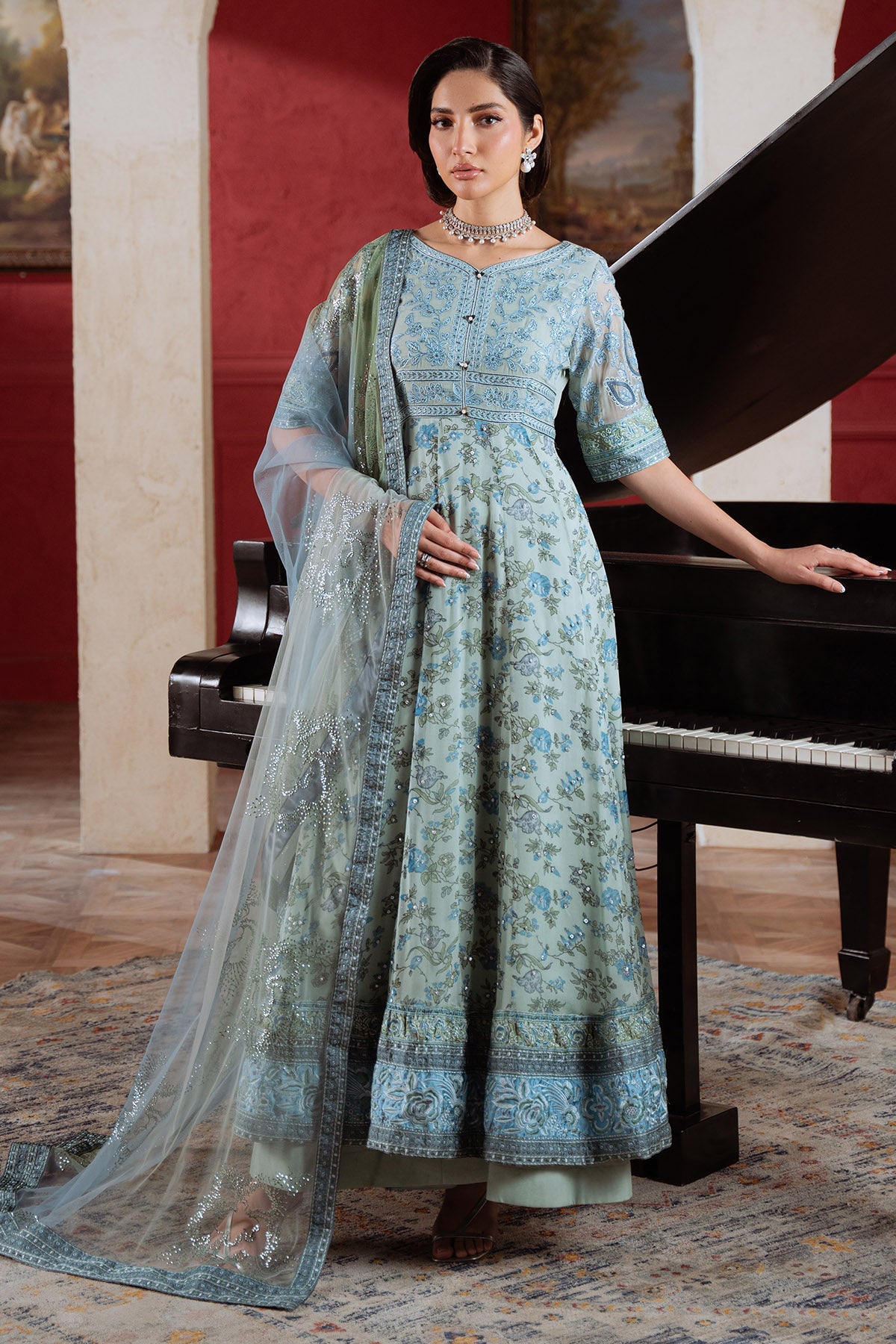 Blue Chiffon Embroidered Pakistani Formal Suit