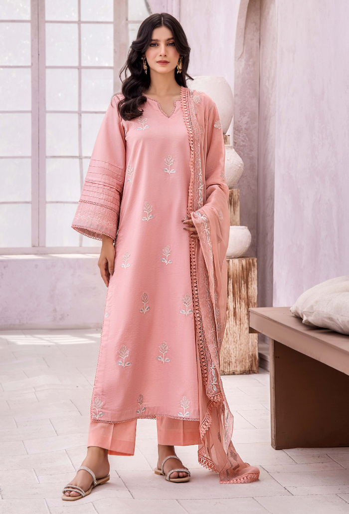 Humdum Lilly Summer Lawn D09 Peach Pakistani Lawn Suit Elegant