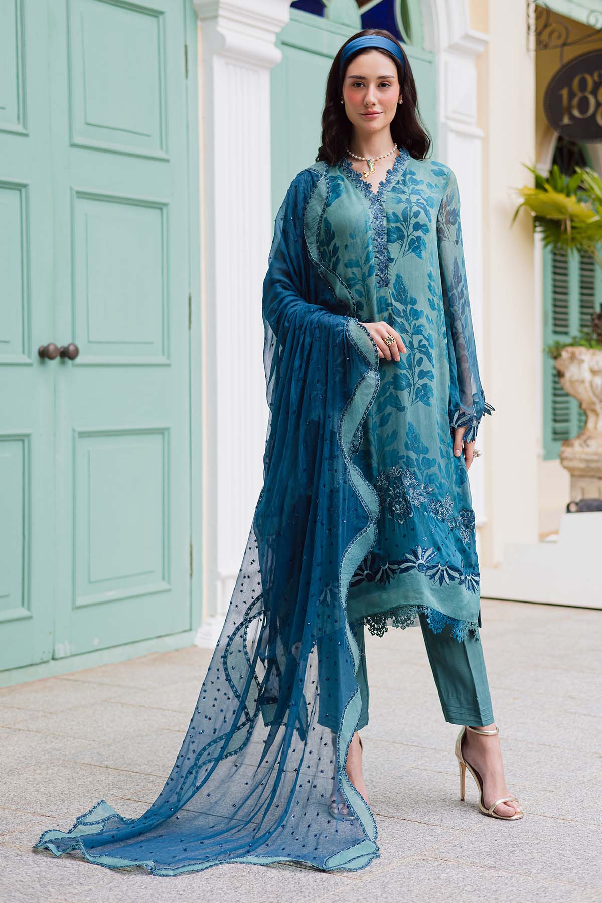 printed chiffon dresses pakistani Zarif Off White Silk Suit