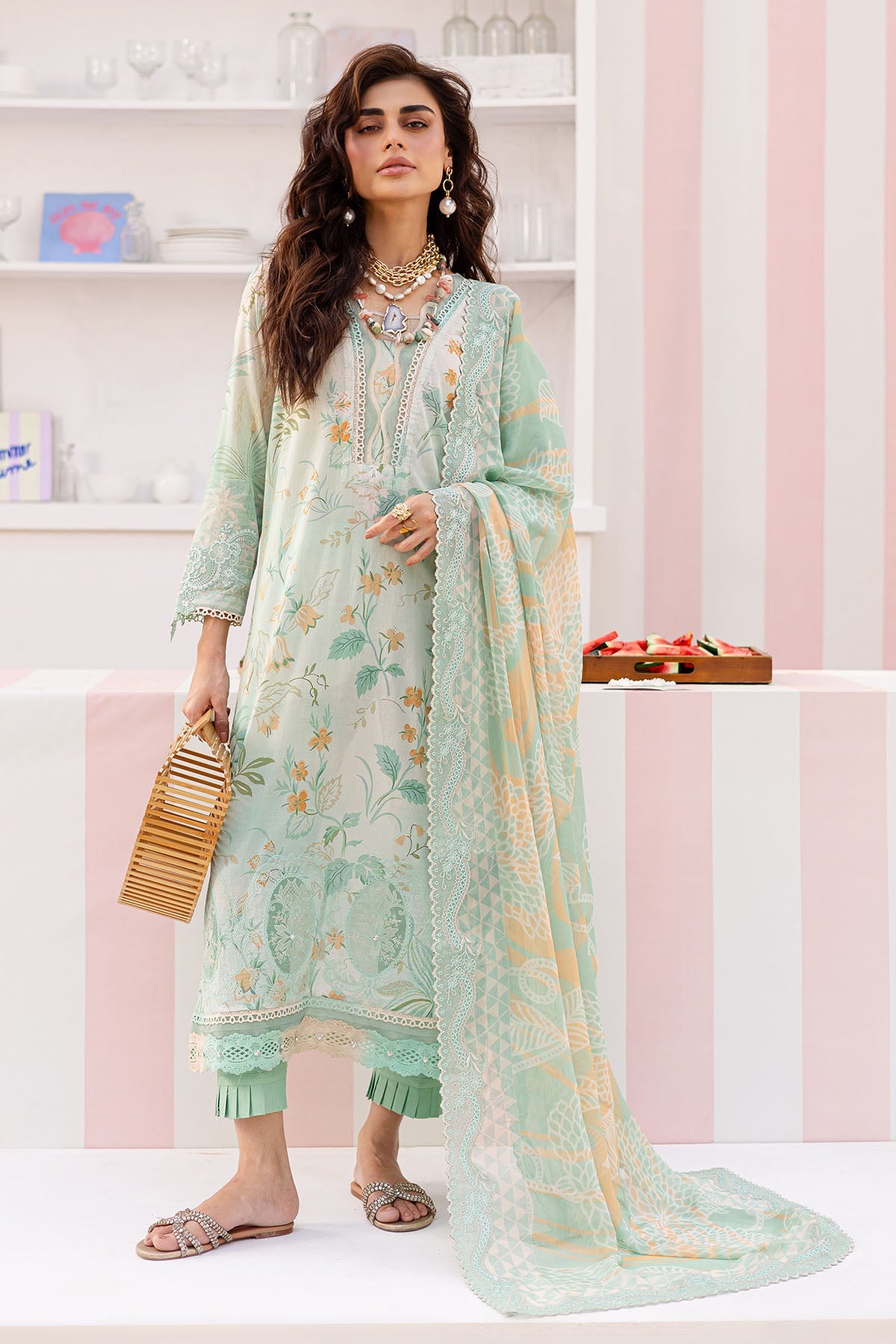 Nureh Gardenia Lawn Suit NSG-191 - Exquisite Sea Green Pakistani Dress YourLibaas Nureh Gardenia Lawn Suit NSG-191 - Exquisite Sea Green Pakistani Dress YourLibaas