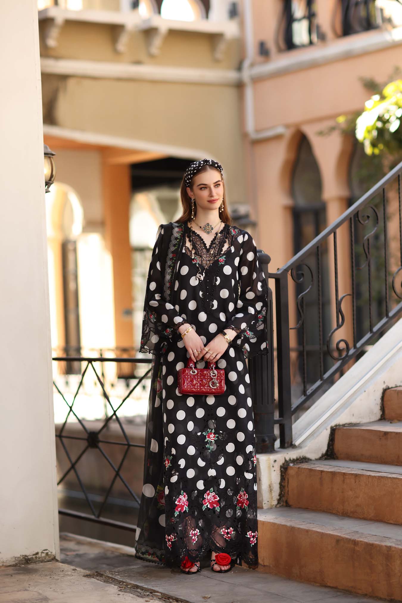 Black Polka Dot Pakistani Lawn Suit