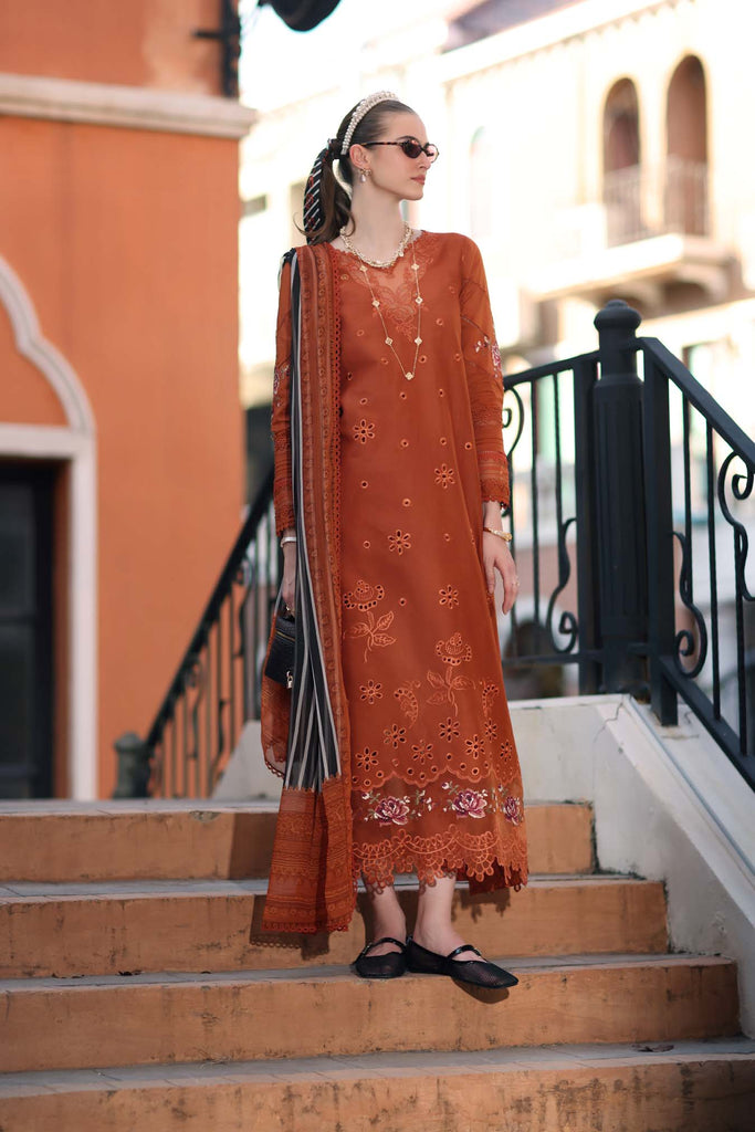 Saadia Asad Noor Eid Luxe Printskhaas Lawn – D7 - A -Tangerine Royal