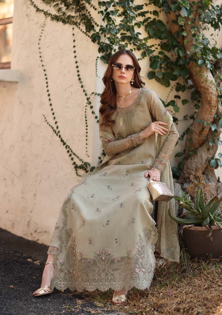 Saadia Asad Noor Luxe Chikankari Lawn – D7 - B - Warm Gold Sage