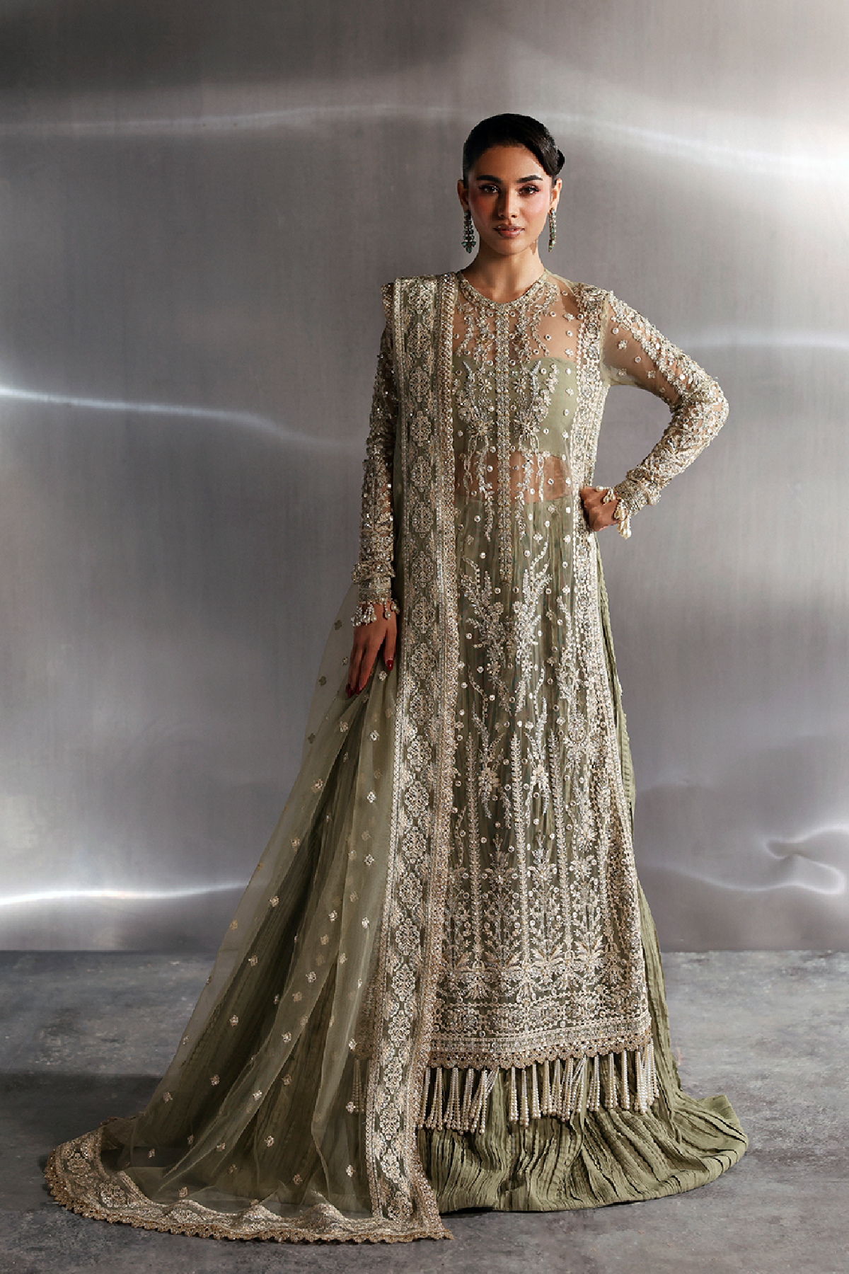 Olive Green Net Pakistani Suit for Wedding | Zarposh Festive Wear YourLibaas Olive Green Net Pakistani Suit for Wedding | Zarposh Festive Wear YourLibaas