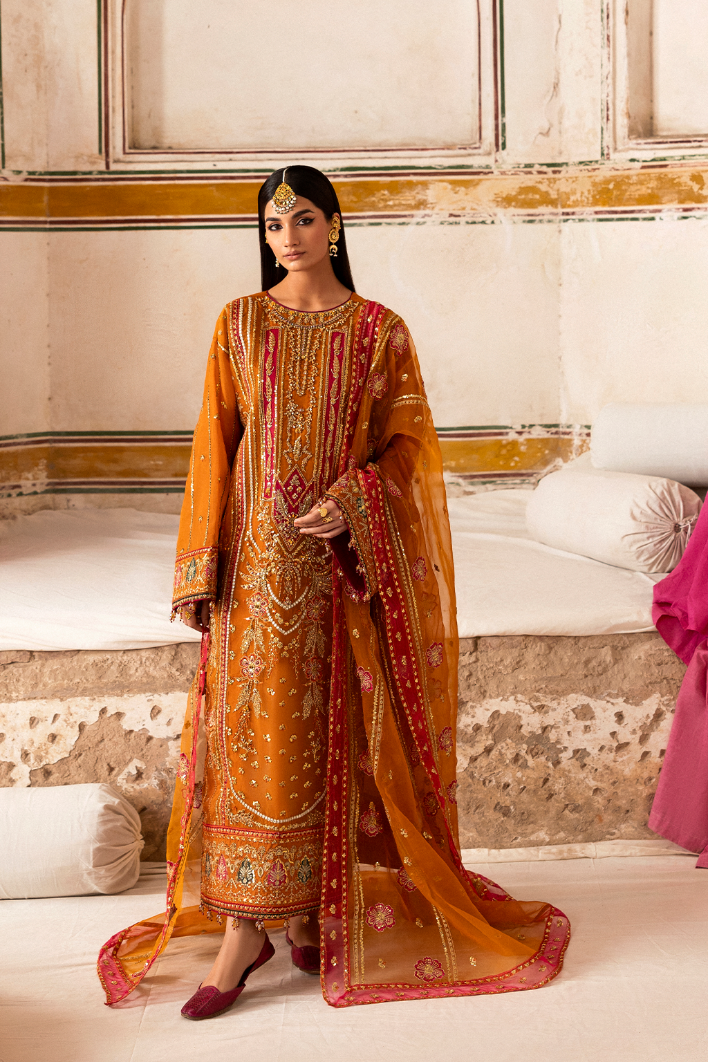 orange pakistani bridal dress Elegant Rust Orange Pakistani Bridal Dress for Celebrations Nameera by Farooq