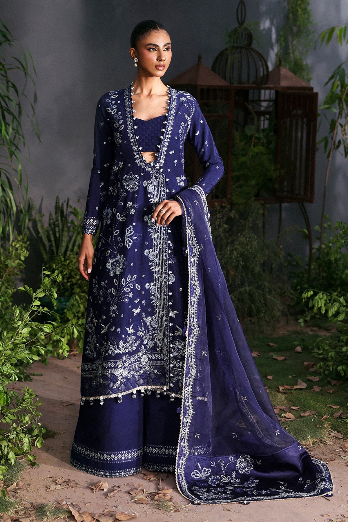 Embroidered Navy Blue Silk Pakistani Suit | Afrozeh Formal Wedding Wear YourLibaas Embroidered Navy Blue Silk Pakistani Suit | Afrozeh Formal Wedding Wear YourLibaas
