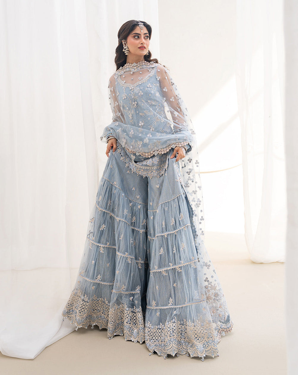 Ice Blue Embroidered Net Pakistani Suit | Faiza Saqlain Luxury Wedding Wear YourLibaas Ice Blue Embroidered Net Pakistani Suit | Faiza Saqlain Luxury Wedding Wear YourLibaas